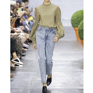 Tibi Sculpted Mock Neck Balloon Sleeve Top Olive Green Long sleeve size 4